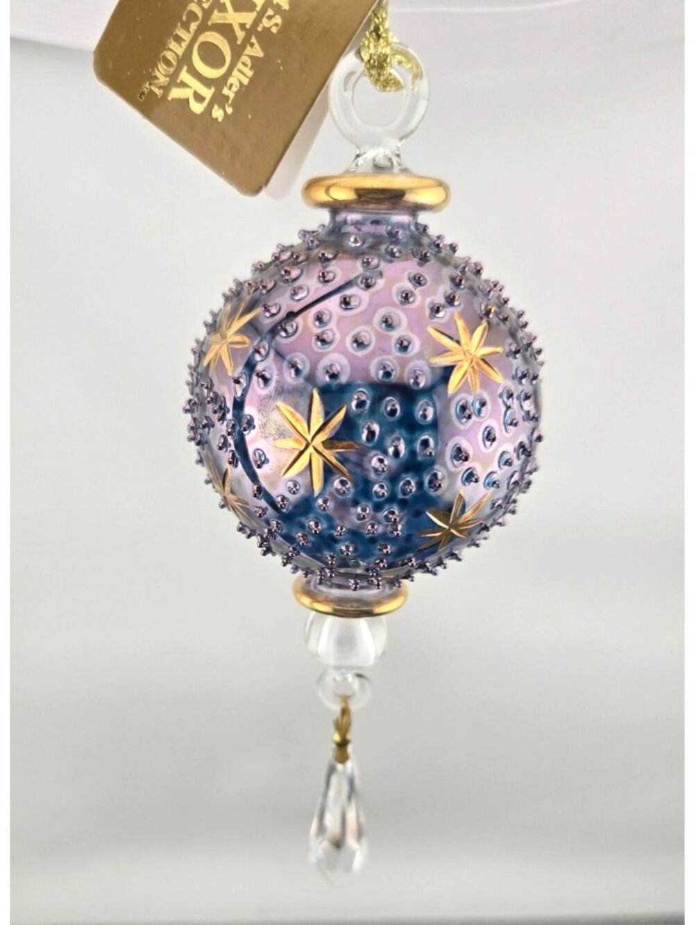 NWT Kurt Adler Luxor Purple & Gold Glass Ornament Crystal Drop & 24-Kt Accents